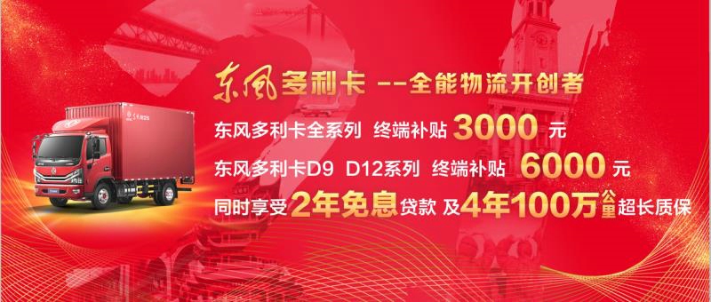 東風(fēng)多利卡D9、D12系列車型終端補(bǔ)貼6000元，同時(shí)享受兩年免息貸款，以及4年100萬公里超長(zhǎng)質(zhì)保；東風(fēng)多利卡其它系列車型終端補(bǔ)貼3000元。